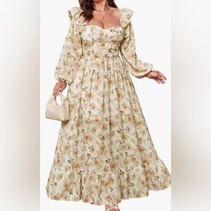 Ivory Romantic Cottage Rose Garden Party Maxi Dress EYWOL size L